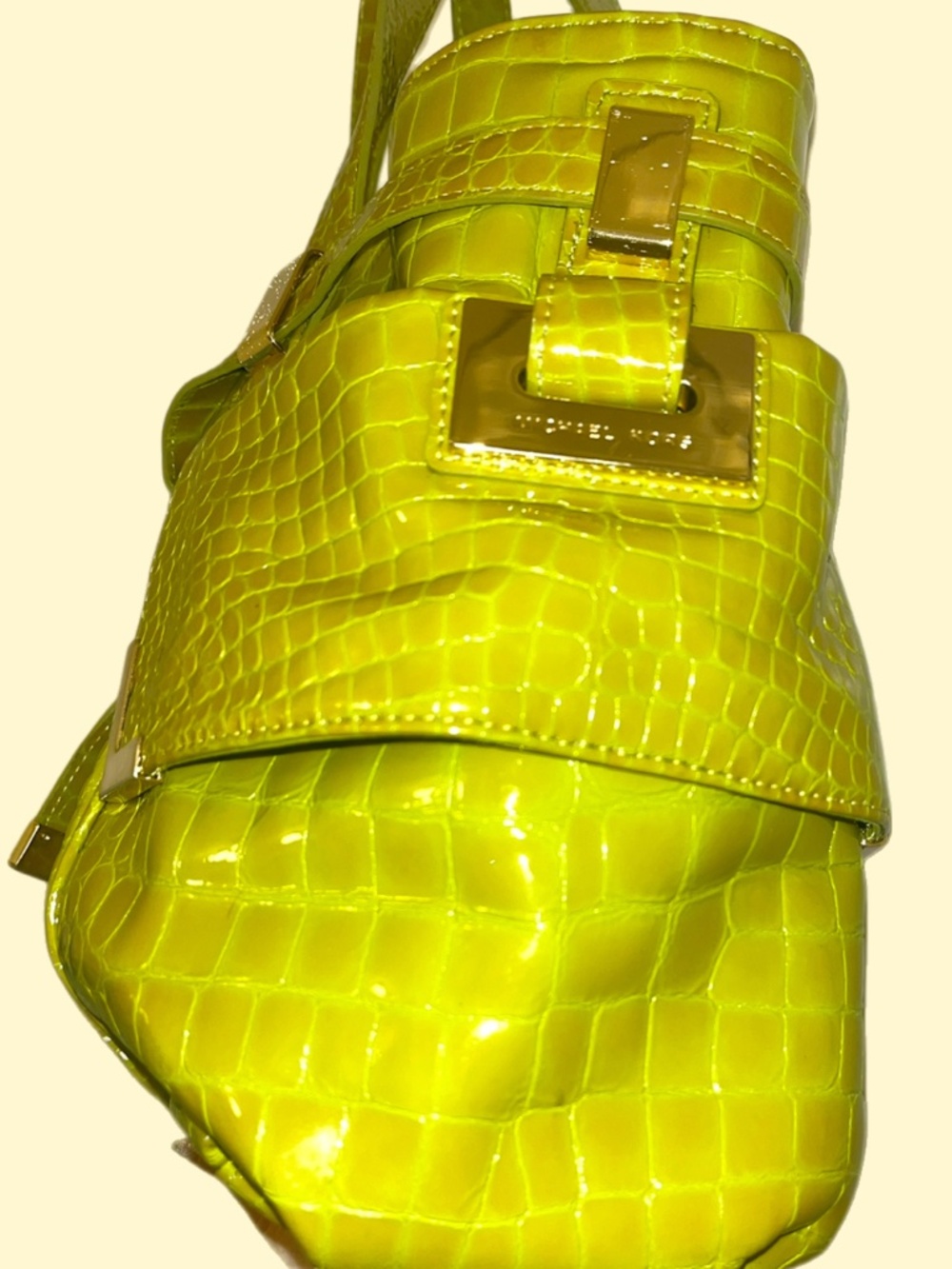 Michael Michael Kors Lime Green Patent Croc Embossed Multi Pocket Shoulder Tote - Picture 4 of 8